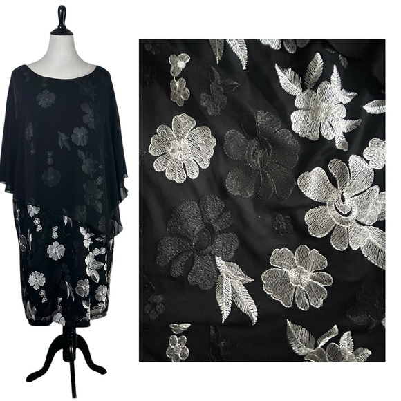 connected apparel Dresses & Skirts - CONNECTED New Cocktail DRESS 24W Plus Black Lace Floral Sheer Embroidered Witchy